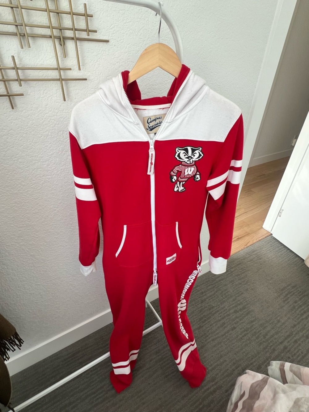 Wisconsin Badgers Campus Heritage Red & White Kids Hooded One-Piece